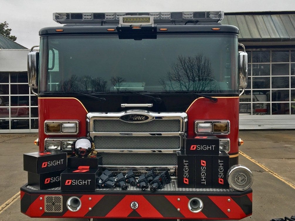 Greenville's 9 X380N Thermal Imaging Cameras and 9 Scott Sights pictured on the bumper of their new Pierce Enforcer Pumper. 